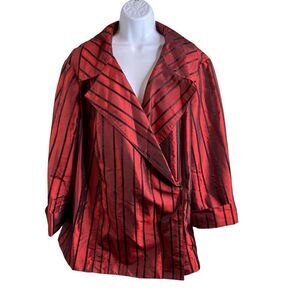 Tahari Women's Red Blazer Size 22W Striped Satin Bold Jewel Tones Dressy Event